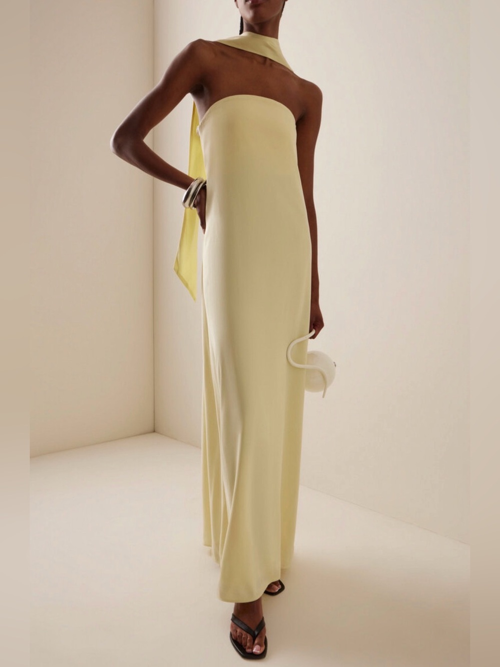 Third Form Strapless Bias-Cut Maxi Dress in Pale Yellow